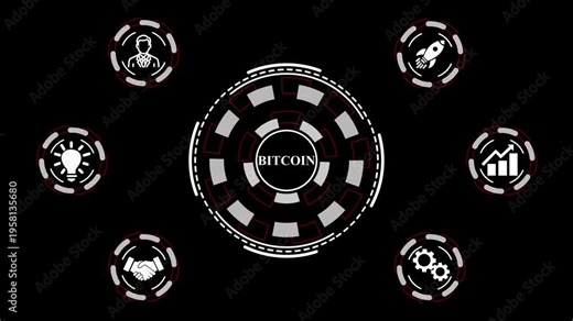 Bitcoin cryptocurrency growth stock market trading financial HD technology concept. a futuristic holographic advanced HUD circle platform Business,4k Technology network