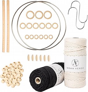 DIY Makramee-Set Anfänger mit Schritt-für-Schritt Anleitung für 3 Makramee Projekte (E-Book), Makramee Garn 3mm x 100m BEIGE & SCHWARZ, Makramee Zubehör, Boho Deko Bastelset Erwachsene