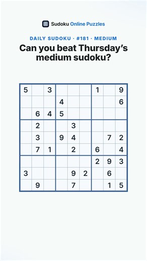 Thursday's medium sudoku. Can you beat it? 🧩
