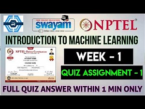 Introduction To Machine Learning - Week 1 Answers Solution 2024 | NPTEL | SWAYAM