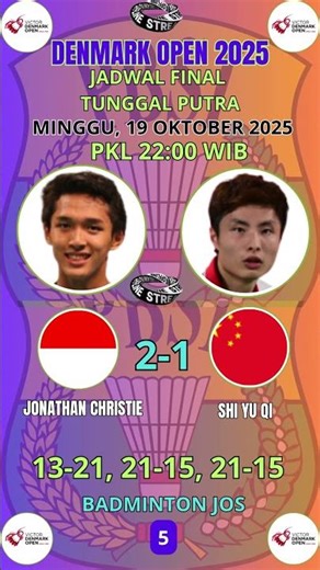 HASIL FINAL TUNGGAL PUTRA DENMARK OPEN 2025 INDONESIA VS CHINA #badminton #denmarkopen2025