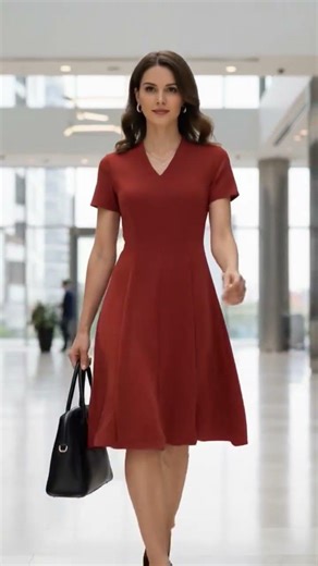 Corporate look with rust red dress | modern office fashion in 4K #outfitideas #outfitgoals #outfits