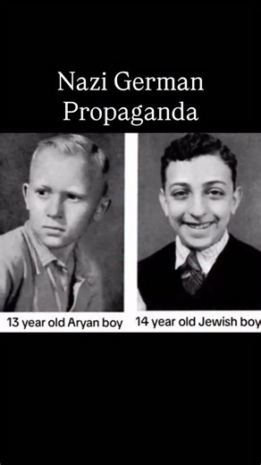 In these historical images from the 1930s, an anti-Semitic German pamphlet is shown, highlighting the differences in physical characteristics between an ‘ideal’ Aryan boy on the left and a ‘typical’ Jewish boy. The pamphlet aims to promote Nazi ideology on racial purity and superiority. The illustration starkly contrasts the features and attributes of the two boys, reflecting the harmful and discriminatory beliefs perpetuated by Nazism during that time. Follow @historyfromeveryday for daily hist