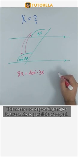 Solve for X in 8X = 100+3X with Parallel Lines #Math #ParallelAndPerpendicularLines