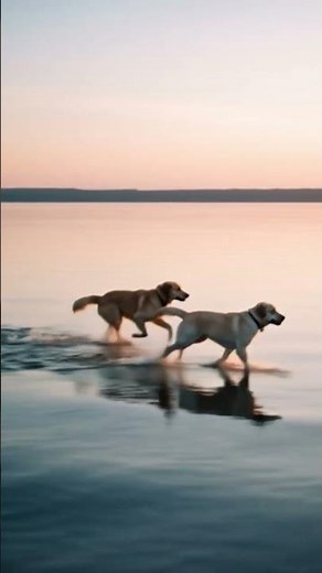 Two dogs running on water #DreamScreenAI