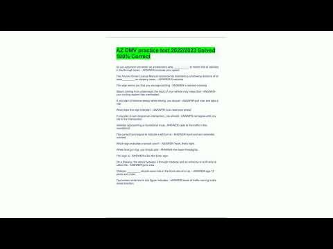 AZ DMV practice test 20222023 Solved 100 Correct68