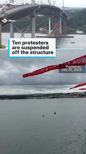Greenpeace activists hang from Forth Road Bridge to stop tanker #Scotland #News #UK
