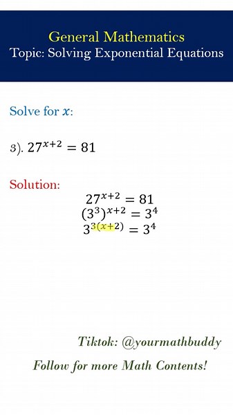 Solving Exponential Equations (General Mathematics) #generalmathematics #algebra #exponentialequations #fyp #LearnOnTiktok #math #mathematics