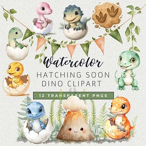 Hatching Soon Baby Shower Clipart | Dinosaur Baby Shower Clip Art | Cute Dino Egg Pngs | Gender Neutral Baby Graphics | Transparent PNG Set - Etsy