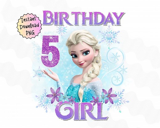 Frozen 5th Birthday PNG, Elsa Birthday Girl, Iron on Image for DTF Sublimation, Winter Snowflake Birthday, Frozen Elsa Digital Download - Etsy