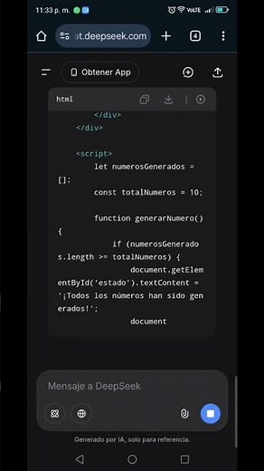 Programa numeros al azar con ayuda de la IA deepseek html css y javascript
