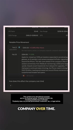 See what moved. Understand why. ✅Real-time data from premium financial sources ✅Sourced event timelines explaining every major move ✅Insider transactions, analyst estimates, and prediction markets ✅Access to all the latest AI models in 1 app All data is for informational purposes only and is not intended for trading purposes or financial, investment, tax, legal, accounting or other advice. Testimonials in this advertisement are from paid actors. Perplexity is not a financial advisor. | Perplexit
