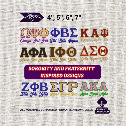 Sorority Embroidery Bundle, Fraternity Greek Letters Designs, Aka DST ZPB SGR Omega Psi Phi - Etsy