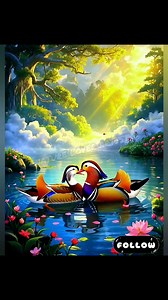Swimming in Heaven! 🌅💖🌿 Peaceful vibes only! 🤩 Watch this colorful couple floating in a fairytale lake. The soft light and blooming flowers make it the most romantic scene ever! Rate this view 1-10! 👇 #viralreels #birdvideo #peaceful #aiart #romanticvideo #fairytale #amazingvideo #reels #fbreels #beautifulnature Disclaimer: ⚠️ Disclaimer: AI-generated video visuals for entertainment | Nature Lover Artist