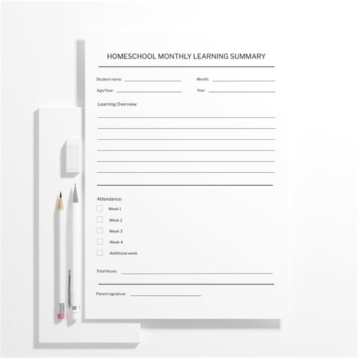 Homeschool Monthly Learning Summary Printable | Simple Home Education Record | Monthly Homeschool Log PDF - Etsy