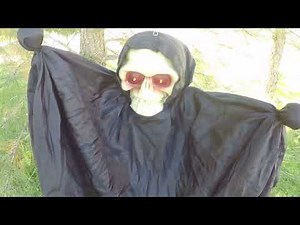 Floating Grim Reaper by Gemmy | Vintage Hanging Animated Halloween Prop Figure, Sound Activated