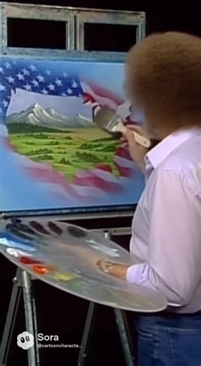 Bob Ross painting a picture of United States of America