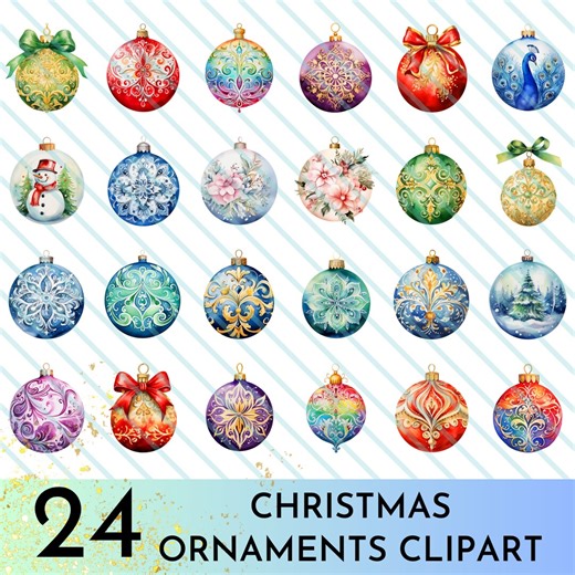 Christmas Ornament PNG Clipart | 24 Watercolor Designs (digital Download) - Etsy