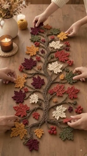 DIY Autumn Crochet Leaf Table Runner #short