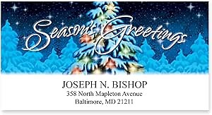 Snowy Tree Greetings Sheeted Holiday Address Labels - 48 Address Labels - 2 Inches High x 2 1/4 Inches Long