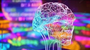 Artificial intelligence (AI) brain animation. Big Data Flow Analysis. Artificial intelligence, ai, deep learning blockchain neural network concept.