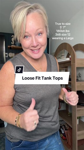 A tank top that doesn't leave you feeling over exposed. These tank tops have wide straps and loose fit so you can be comfortable and confident all day! #tiktokshopcreatorpicks #tiktokshopspringglowup #midsizefashion #over50style #vnecktanktop