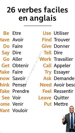 26 verbes faciles en anglais. don't forget to like, comment and subscribe for more. #englishpractice