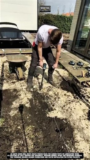 Drilling garden post holes at home using Work tool Earth Auger Drill #tool #worktool
