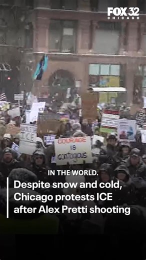Chicago-area residents took to the streets Sunday despite snow and bitter cold to protest the killing of Alex Pretti in Minneapolis. Demonstrators rallied against ICE and called for accountability. | READ: bit.ly/3ZxWdy1 | Fox 32 Chicago