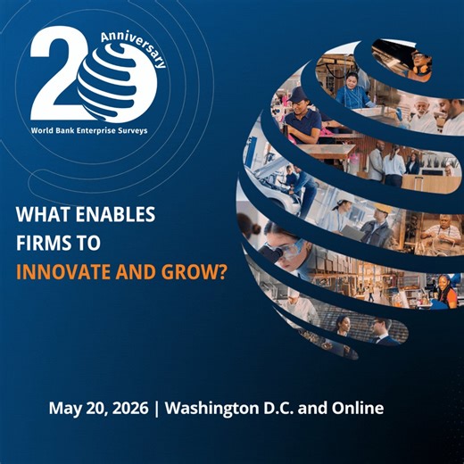 Register today for the @WorldBankGroup Enterprise Surveys Global Forum: What Enables Firms to Innovate and Grow? Join experts to discuss innovation, productivity, and private sector growth across 160+ economies.🗓️ May 20 | 📍Washington DC and online 🔗 https://t.co/jFbhtX6Kn3