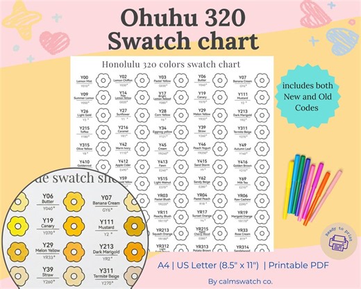 Ohuhu 320 Marker Swatch Chart | Color Chart Printable (PDF A4 & US Letter) - Etsy.de