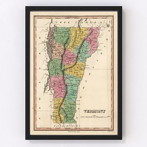 Vermont Map 1824 - Old Map of Vermont Art Vintage Print Framed Wall Art Canvas Portrait VT History Genealogy Farmhouse Décor - Etsy