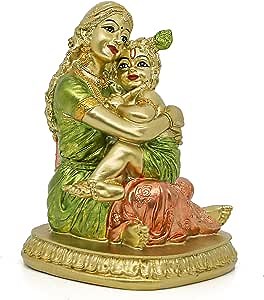 Hindu God Yasoda Krishna Statue - Indian Pooja Yashoda Baby Krishna Idol Murti Figurine Indian God Lord Home Office Temple Mandir Altar Shrine Puja Item Golu Doll Diwali Gift Inida Spiritual Gifts