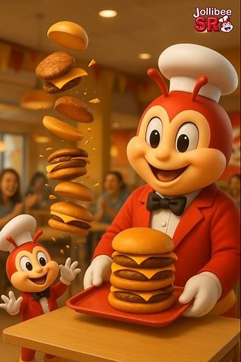 Stack It High! Jollibee and Mini Jollibee Make a Tower Burger Surprise