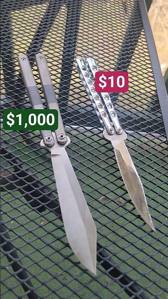 $10 steel butterflyknife vs $1,000 Titanium Balisong #butterflyknife #balisongtricks #balisong
