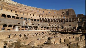 Roman Colosseum interior shows architectural details in Rome, Italy
