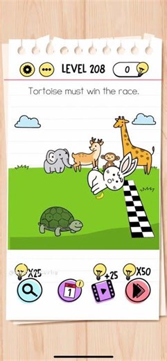 Brain Test Level 208 Tortoise must win the race Answers Solutions