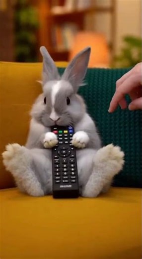 Adorable Rabbit Clings Tightly to Remote Control