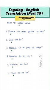 90K views · 3.3K reactions | Tagalog to English Translation Part 19 Questions answerable by yes or no #TeacherJeL #fluentenglishspeaking #learningenglishisfun #learning #fbreels #fbreelsvideo #speakenglishfluently #translate #translation #tagalogtoenglish #translationchallengebyteacherjel #learningonline #englishspeaking | Teacher Jel | Facebook