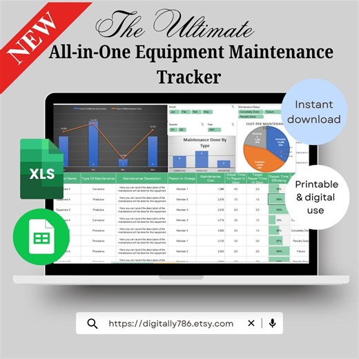 Equipment Tracker Template | Machine Log Sheet | Vehicle Repair Schedule | Asset Management Spreadsheet - Etsy