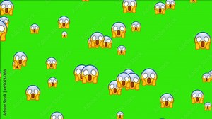 Screaming in fear emoji. Horror and fright emoticon. Face with blue forehead, big scared eyes and long, open mouth. Animated falling emojis. Social media icons symbol animation with green screen backg
