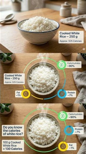 Do you know 100g cooked white rice has 130 calories? 🍚 #calories #whiterice #nutrition #foodfacts