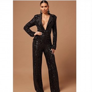 Fashion nova black sequence jumpsuit
