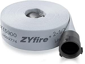 ZYfire Fire Hose - 2-1/2" ID x 50 FT Single Jacket EPDM Firefighter Hose with M × F NST/NH Aluminum Couplings 750 PSI Burst Pressure Lightweight for Use in Firefighting: Amazon.com: Industrial & Scientific