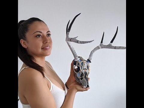 Aguas Magicas Decorated Fine Art Deer Skull - Process Video - by Lys Santamaria