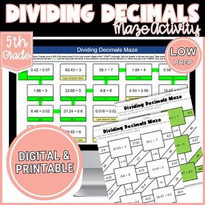 Dividing Decimals Maze | Printable Worksheet & Digital Decimal Division Activity
