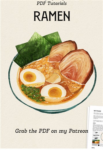 ✨ Drawing a Ramen 🍜 You can get this Step by Step PDF tutorial on my Patreon. The sketch and the palette are included! 🖌️ Brushes & Texture: Realistic Watercolor Studio for @procreate. 🎟️ Grab the Free Demo brushes and canvas out now. 🎥 Full process video will be available soon on my Patreon channel. Link in bio. #procreate #foodillustrations #editorialillustration #procreatedrawings #drawingprocess