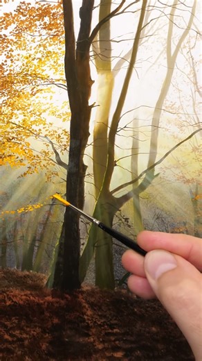 Painting a Hyper-Realistic Autumn Forest #satisfying #artlessons #nature