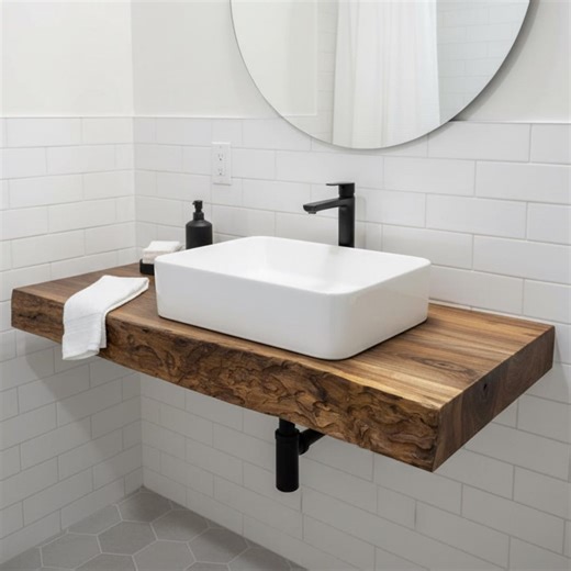 Live Edge Bathroom Vanity Shelf, Solid Wood Wall Mounted Countertop, Rustic Vessel Sink Shelf - Etsy UK