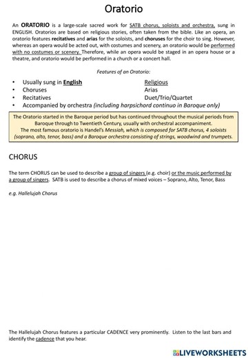 Oratorio worksheet